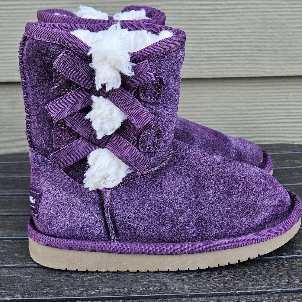 UGG Koolaburra Victoria Boots Shoes Purple Shearling Bows Attie Suede Girls 10